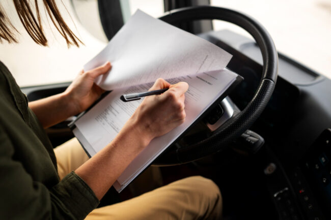 California commercial driver reviewing DOT safety compliance checklist