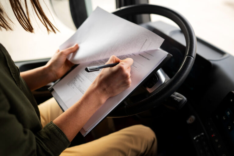 California commercial driver reviewing DOT safety compliance checklist