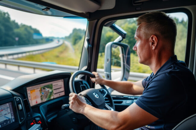 2151581949 Commercial truck navigating California’s mountain passes safely